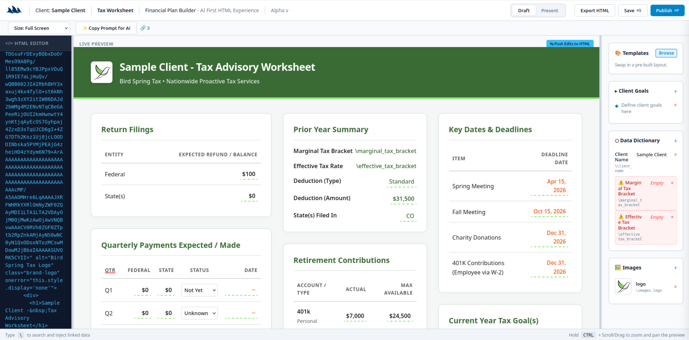 Tax Dashboard Interface